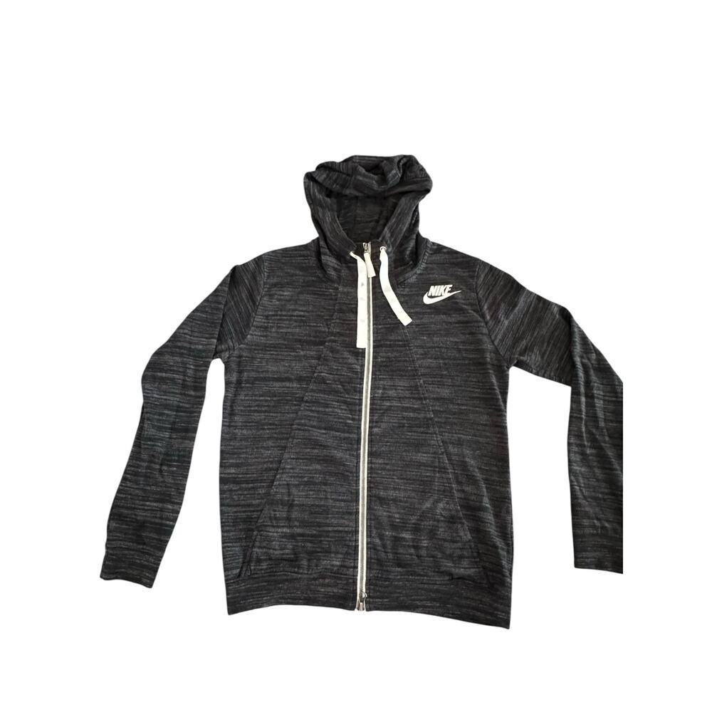 Nike Full Zip Hoodie Sweatshirt‎ Black Heathered Size M Cotton Blend Drawstring